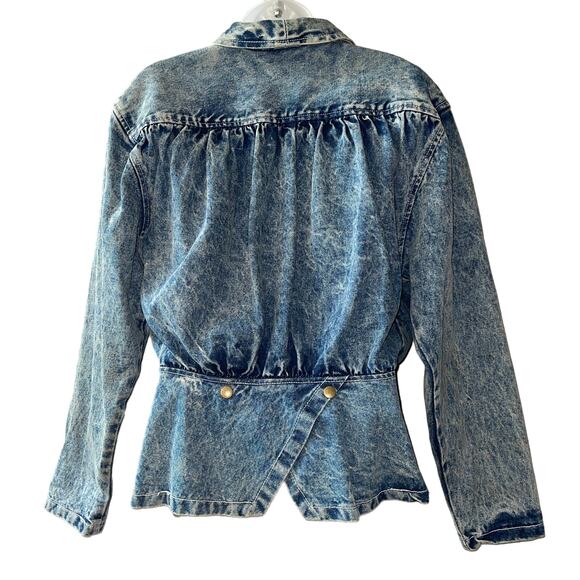 VINTAGE 90s Paris Blues Acid Wash Denim Bomber Jacket with Peplum Size Small - Picture 2 of 4